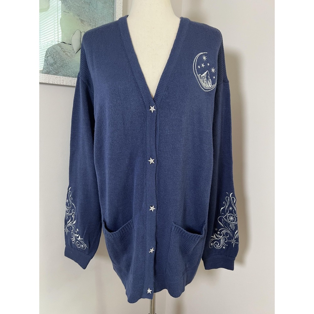 A Court Of Thorns And Roses Cardigan Sweater Womens Medium Blue Stars Celestial